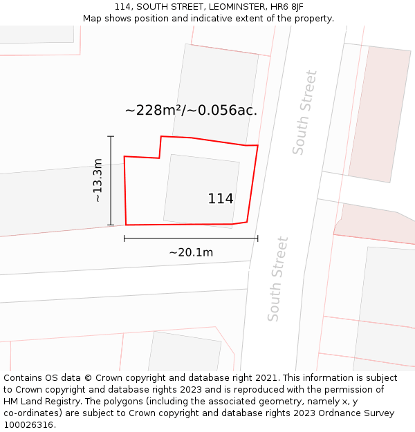 114, SOUTH STREET, LEOMINSTER, HR6 8JF: Plot and title map