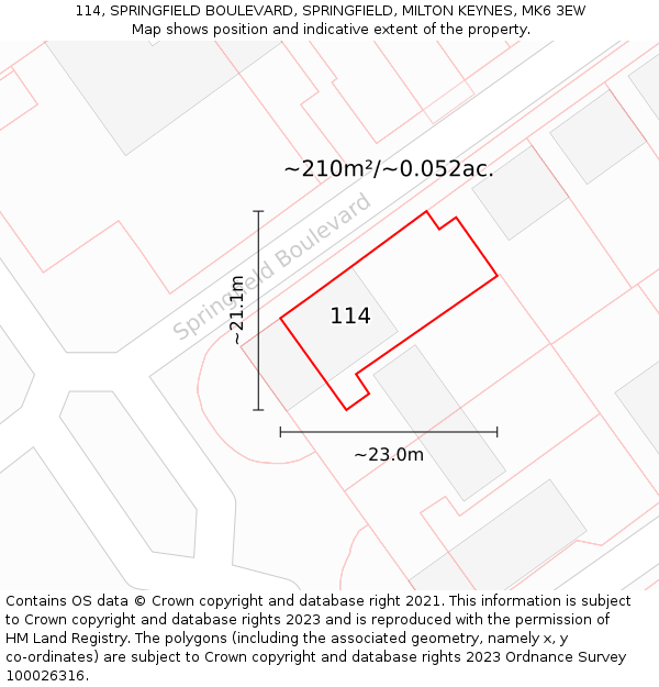 114, SPRINGFIELD BOULEVARD, SPRINGFIELD, MILTON KEYNES, MK6 3EW: Plot and title map