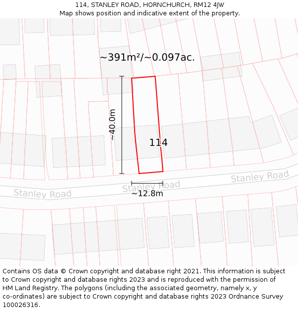 114, STANLEY ROAD, HORNCHURCH, RM12 4JW: Plot and title map