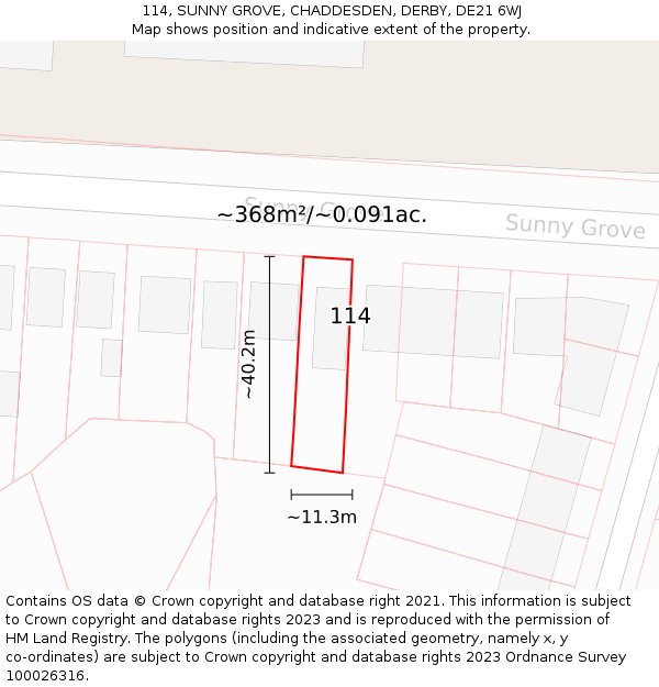 114, SUNNY GROVE, CHADDESDEN, DERBY, DE21 6WJ: Plot and title map