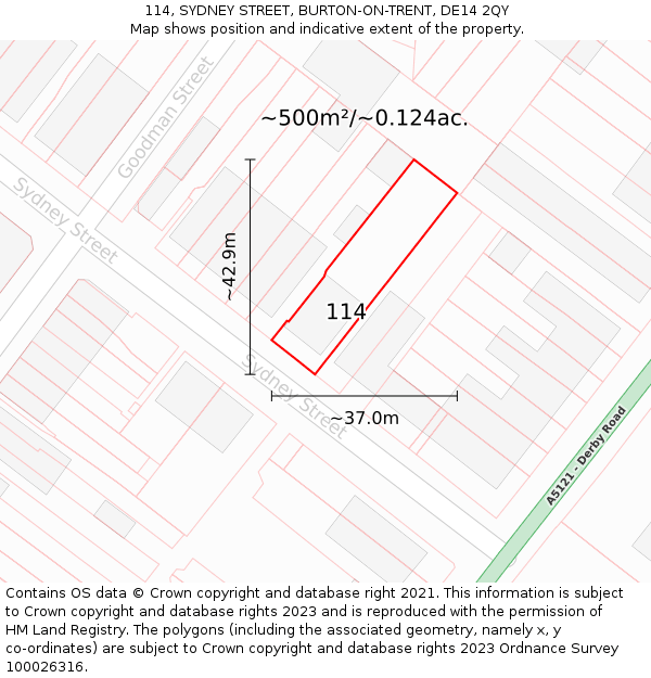 114, SYDNEY STREET, BURTON-ON-TRENT, DE14 2QY: Plot and title map