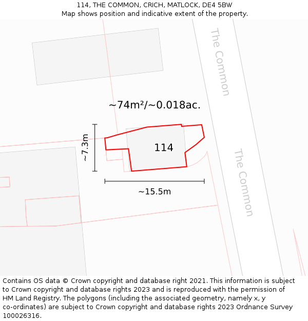 114, THE COMMON, CRICH, MATLOCK, DE4 5BW: Plot and title map
