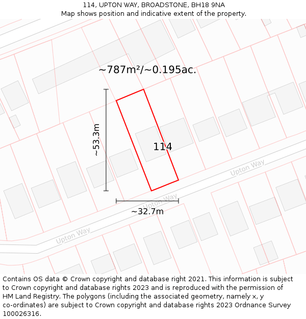 114, UPTON WAY, BROADSTONE, BH18 9NA: Plot and title map