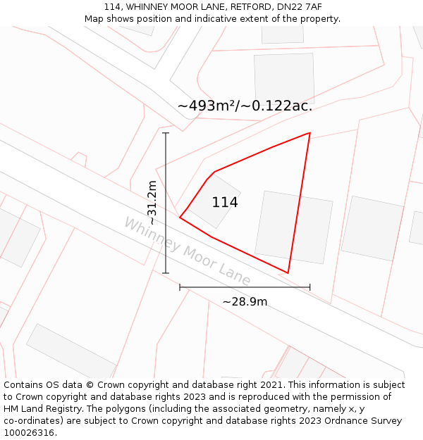 114, WHINNEY MOOR LANE, RETFORD, DN22 7AF: Plot and title map