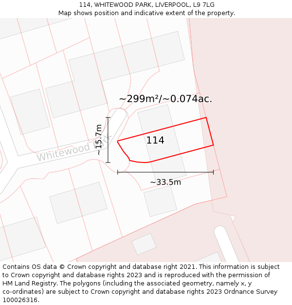 114, WHITEWOOD PARK, LIVERPOOL, L9 7LG: Plot and title map