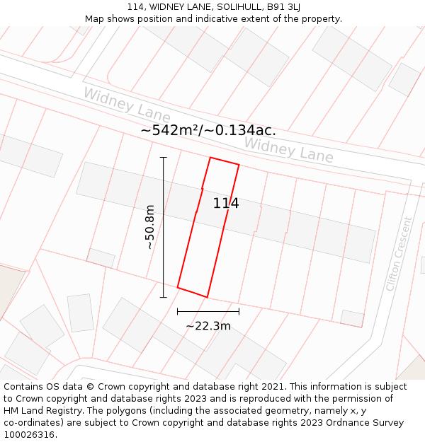 114, WIDNEY LANE, SOLIHULL, B91 3LJ: Plot and title map