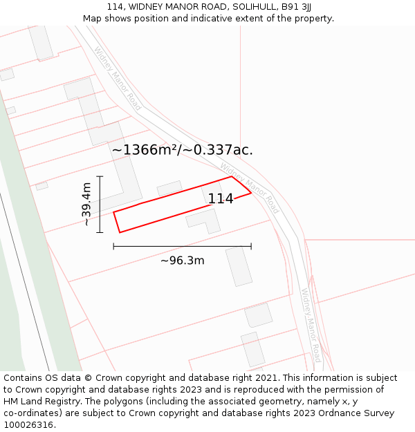 114, WIDNEY MANOR ROAD, SOLIHULL, B91 3JJ: Plot and title map