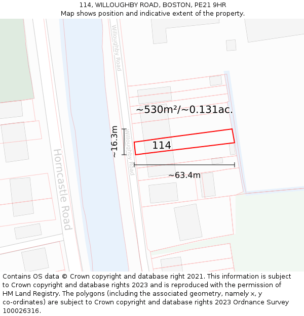 114, WILLOUGHBY ROAD, BOSTON, PE21 9HR: Plot and title map