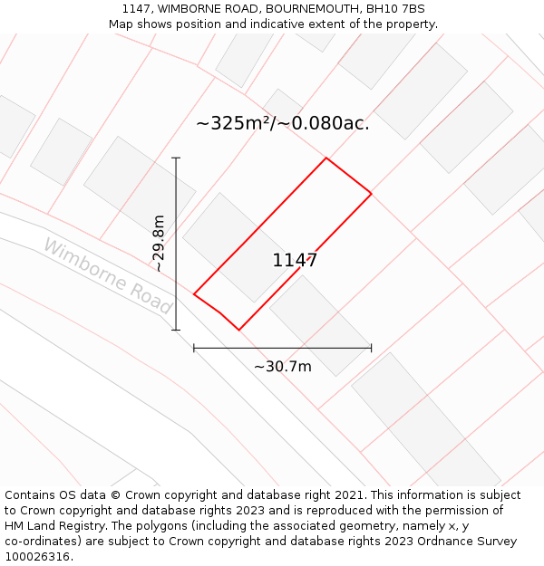 1147, WIMBORNE ROAD, BOURNEMOUTH, BH10 7BS: Plot and title map