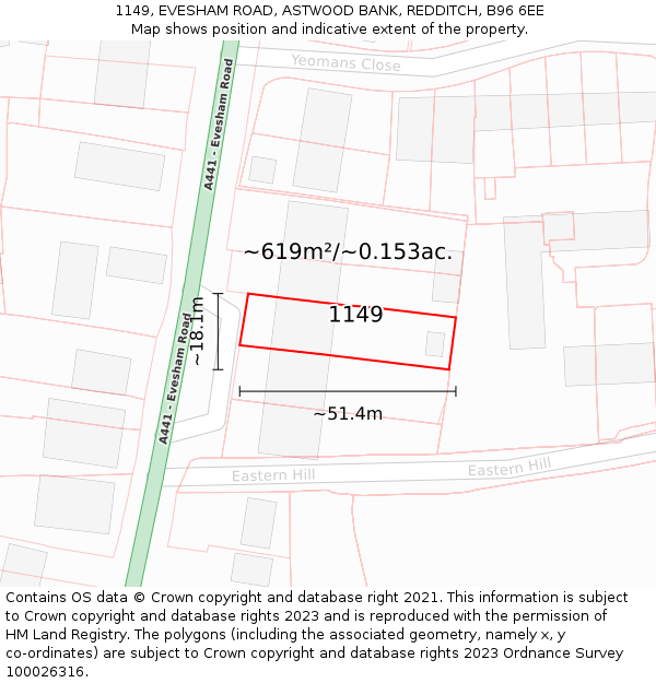 1149, EVESHAM ROAD, ASTWOOD BANK, REDDITCH, B96 6EE: Plot and title map