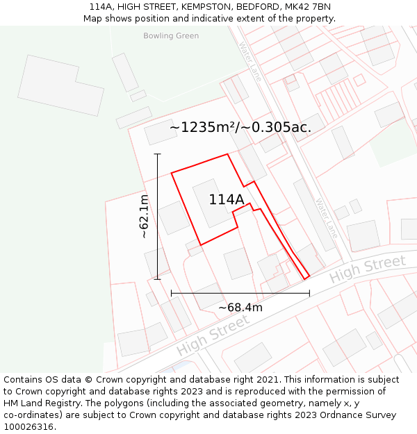 114A, HIGH STREET, KEMPSTON, BEDFORD, MK42 7BN: Plot and title map