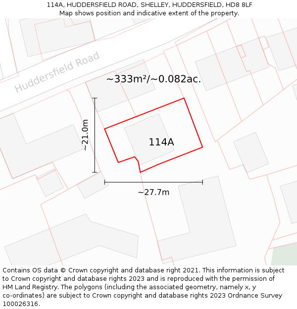 114A, HUDDERSFIELD ROAD, SHELLEY, HUDDERSFIELD, HD8 8LF: Plot and title map