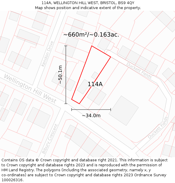 114A, WELLINGTON HILL WEST, BRISTOL, BS9 4QY: Plot and title map