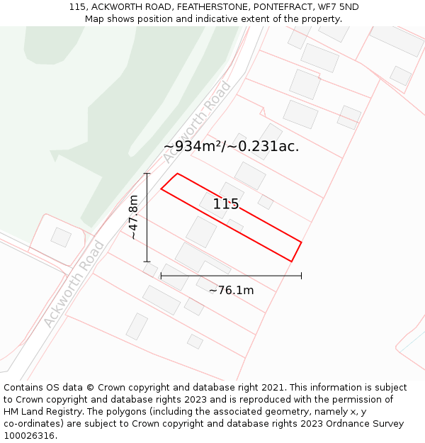 115, ACKWORTH ROAD, FEATHERSTONE, PONTEFRACT, WF7 5ND: Plot and title map