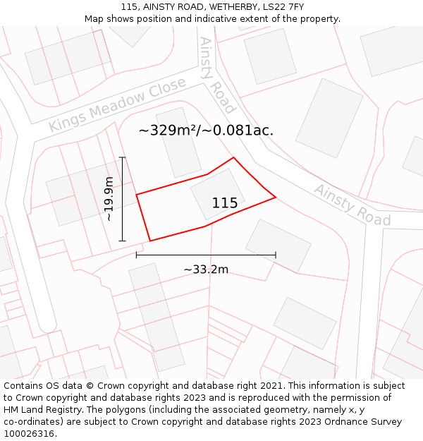 115, AINSTY ROAD, WETHERBY, LS22 7FY: Plot and title map