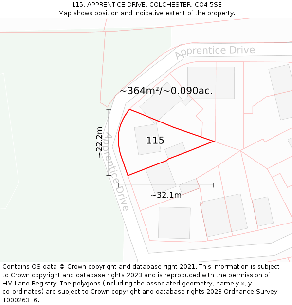 115, APPRENTICE DRIVE, COLCHESTER, CO4 5SE: Plot and title map