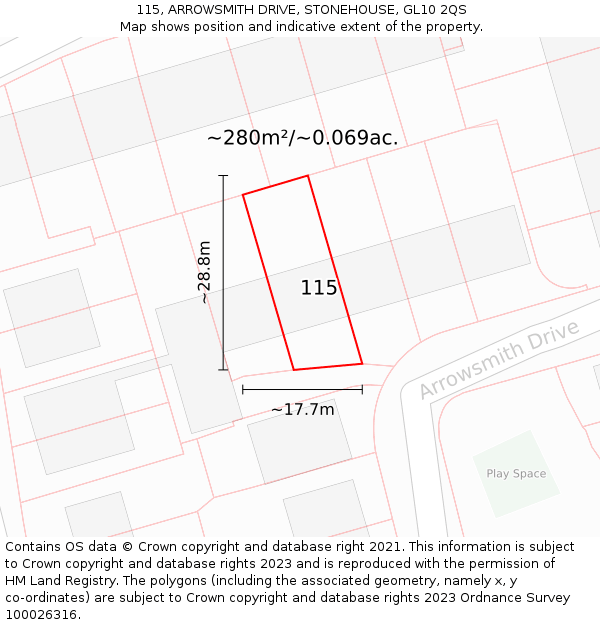 115, ARROWSMITH DRIVE, STONEHOUSE, GL10 2QS: Plot and title map