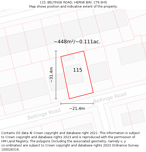 115, BELTINGE ROAD, HERNE BAY, CT6 6HS: Plot and title map