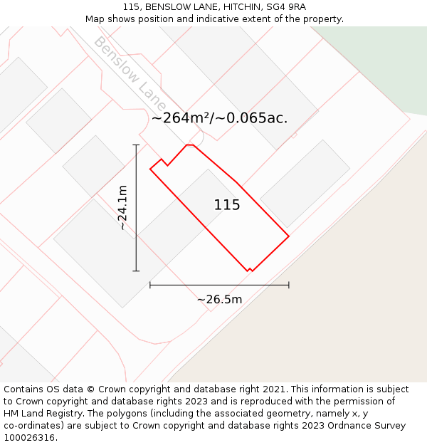 115, BENSLOW LANE, HITCHIN, SG4 9RA: Plot and title map