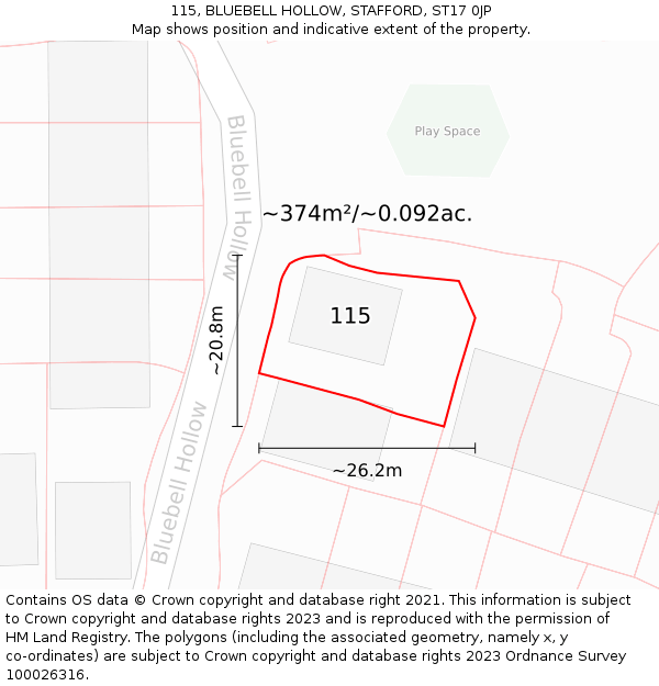 115, BLUEBELL HOLLOW, STAFFORD, ST17 0JP: Plot and title map