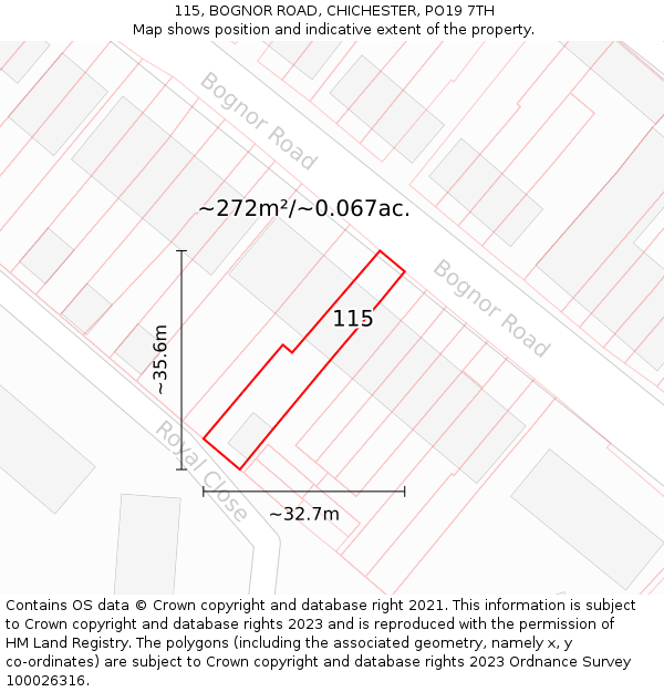 115, BOGNOR ROAD, CHICHESTER, PO19 7TH: Plot and title map
