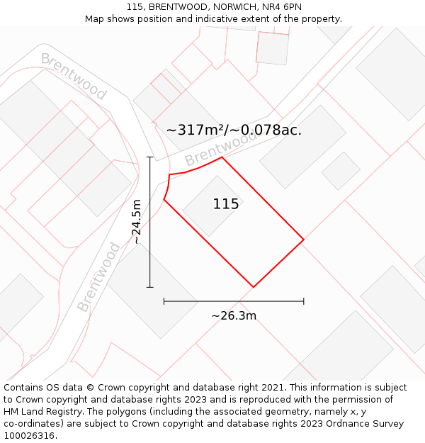115, BRENTWOOD, NORWICH, NR4 6PN: Plot and title map