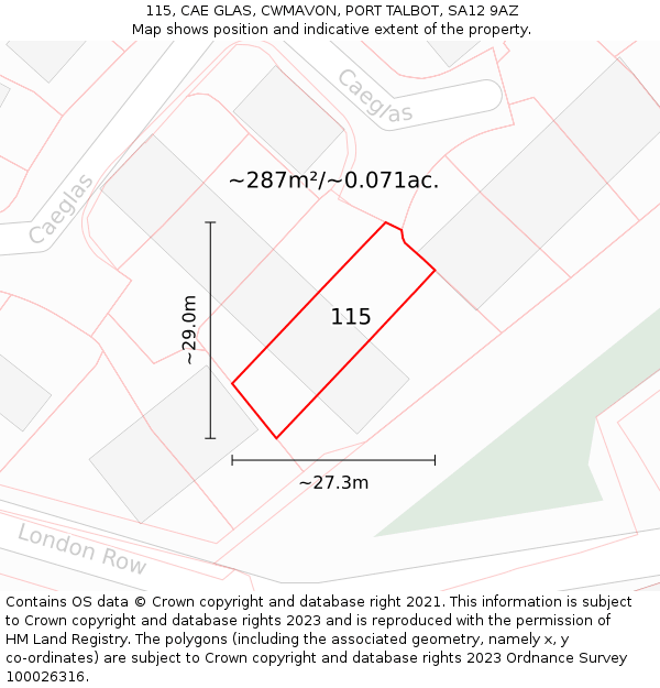 115, CAE GLAS, CWMAVON, PORT TALBOT, SA12 9AZ: Plot and title map
