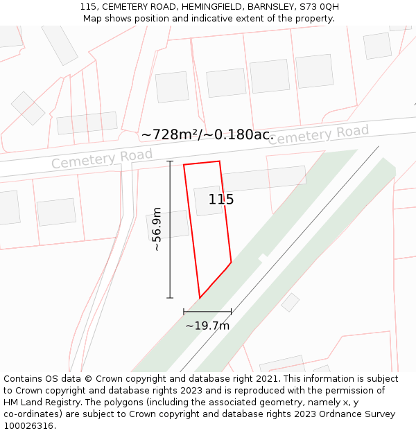115, CEMETERY ROAD, HEMINGFIELD, BARNSLEY, S73 0QH: Plot and title map