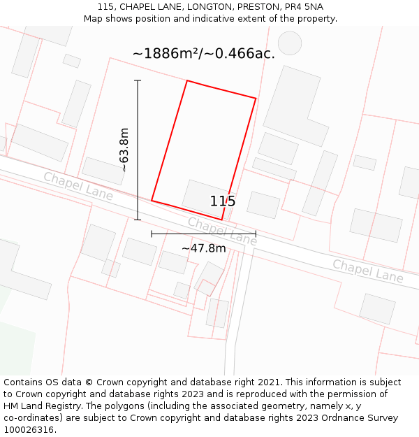 115, CHAPEL LANE, LONGTON, PRESTON, PR4 5NA: Plot and title map