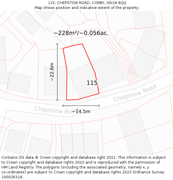 115, CHEPSTOW ROAD, CORBY, NN18 8QQ: Plot and title map