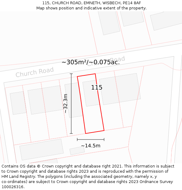 115, CHURCH ROAD, EMNETH, WISBECH, PE14 8AF: Plot and title map