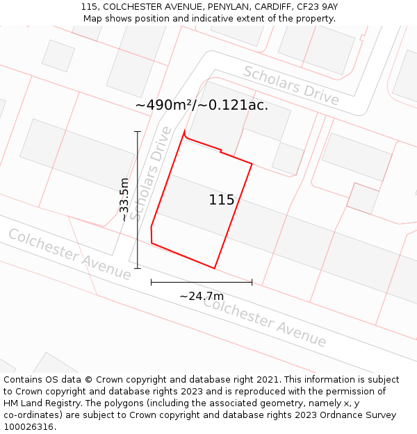 115, COLCHESTER AVENUE, PENYLAN, CARDIFF, CF23 9AY: Plot and title map