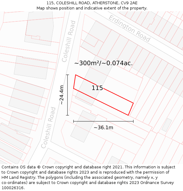115, COLESHILL ROAD, ATHERSTONE, CV9 2AE: Plot and title map