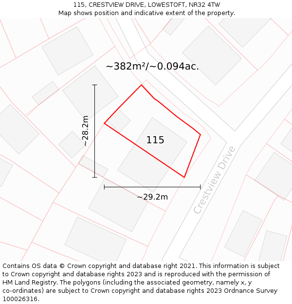 115, CRESTVIEW DRIVE, LOWESTOFT, NR32 4TW: Plot and title map