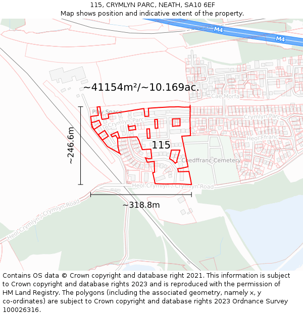 115, CRYMLYN PARC, NEATH, SA10 6EF: Plot and title map