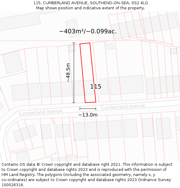 115, CUMBERLAND AVENUE, SOUTHEND-ON-SEA, SS2 4LG: Plot and title map