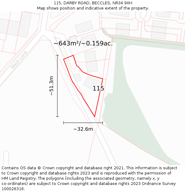 115, DARBY ROAD, BECCLES, NR34 9XH: Plot and title map