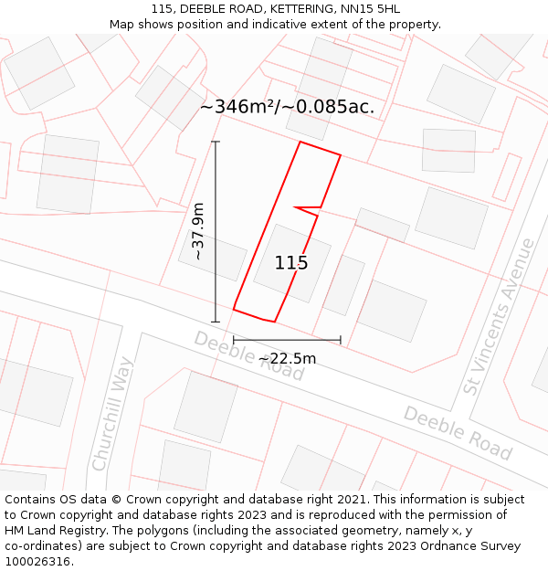 115, DEEBLE ROAD, KETTERING, NN15 5HL: Plot and title map