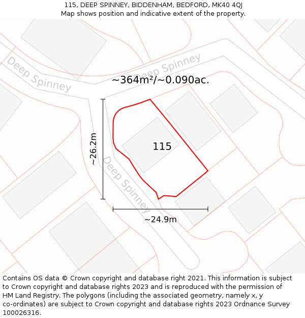 115, DEEP SPINNEY, BIDDENHAM, BEDFORD, MK40 4QJ: Plot and title map