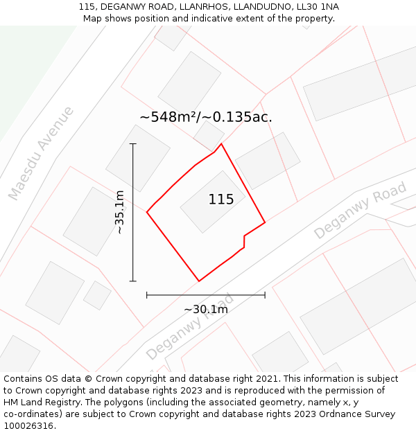 115, DEGANWY ROAD, LLANRHOS, LLANDUDNO, LL30 1NA: Plot and title map