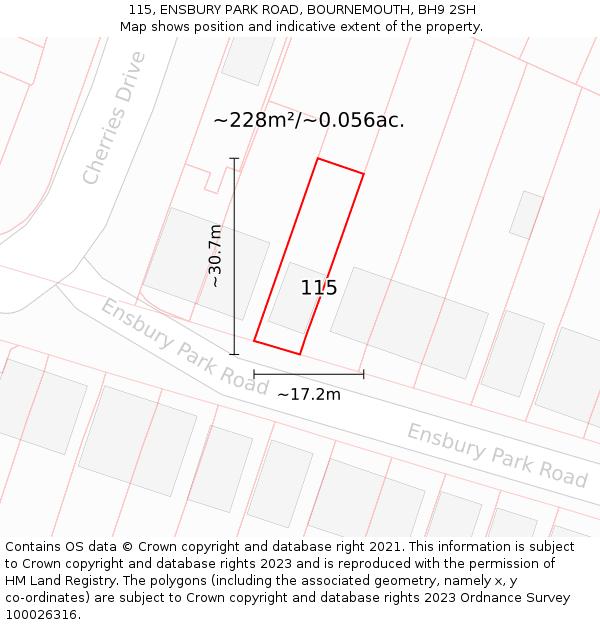 115, ENSBURY PARK ROAD, BOURNEMOUTH, BH9 2SH: Plot and title map