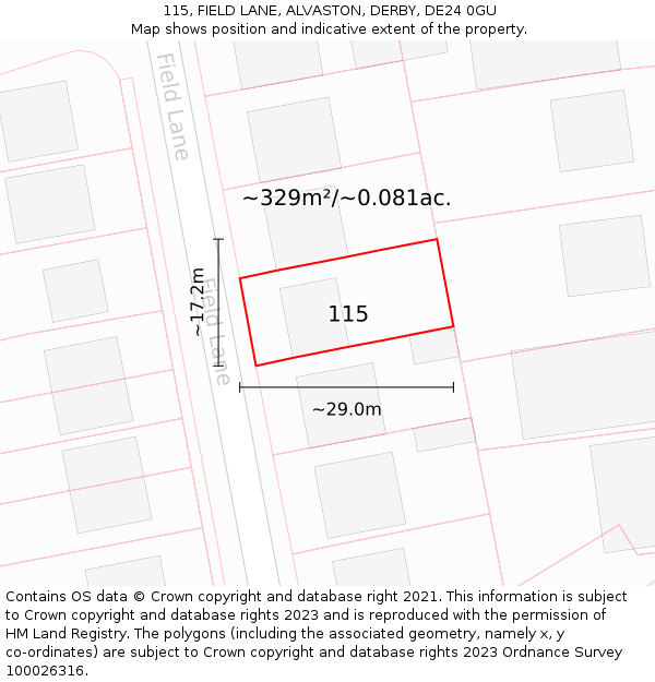 115, FIELD LANE, ALVASTON, DERBY, DE24 0GU: Plot and title map