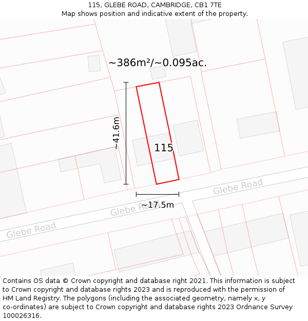 115, GLEBE ROAD, CAMBRIDGE, CB1 7TE: Plot and title map
