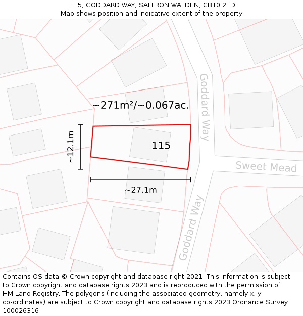 115, GODDARD WAY, SAFFRON WALDEN, CB10 2ED: Plot and title map