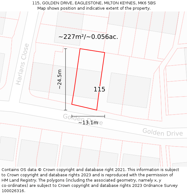 115, GOLDEN DRIVE, EAGLESTONE, MILTON KEYNES, MK6 5BS: Plot and title map