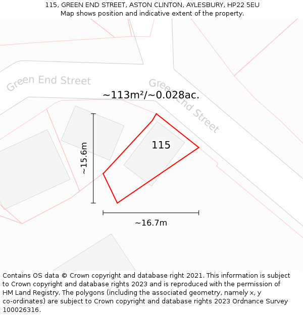 115, GREEN END STREET, ASTON CLINTON, AYLESBURY, HP22 5EU: Plot and title map