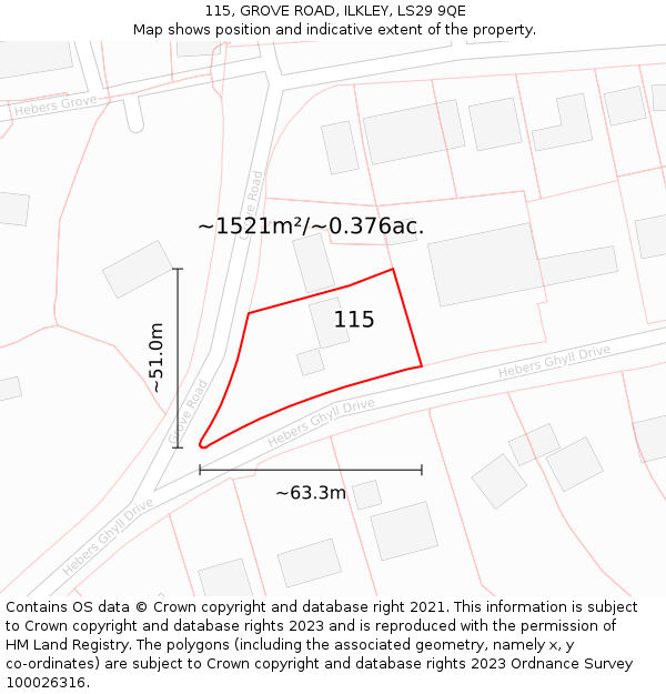 115, GROVE ROAD, ILKLEY, LS29 9QE: Plot and title map