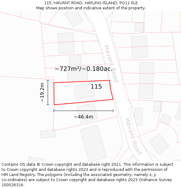 115, HAVANT ROAD, HAYLING ISLAND, PO11 0LE: Plot and title map