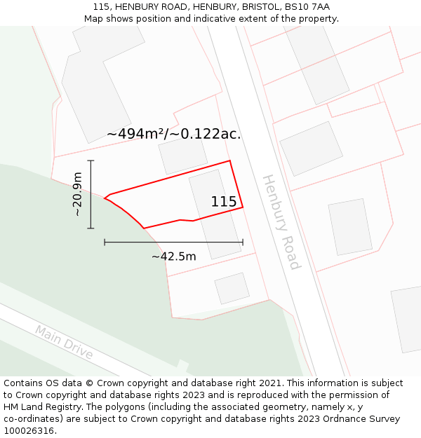 115, HENBURY ROAD, HENBURY, BRISTOL, BS10 7AA: Plot and title map