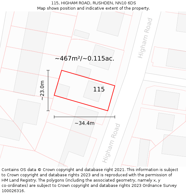 115, HIGHAM ROAD, RUSHDEN, NN10 6DS: Plot and title map